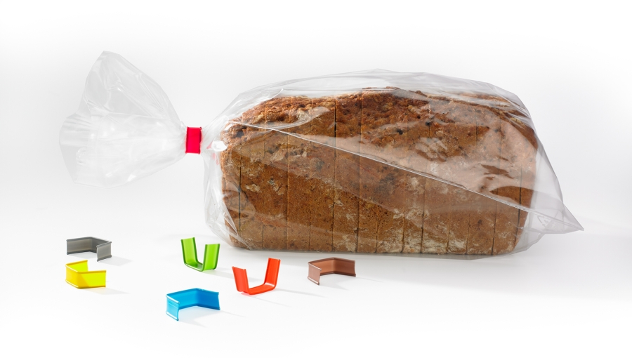 Bread closed with colorful plastic clipband clip