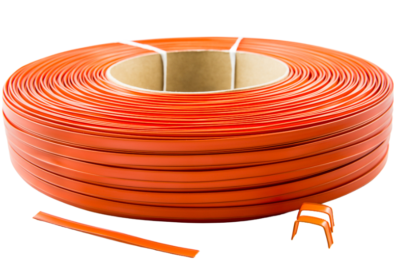 Orange plastic clipband on a reel