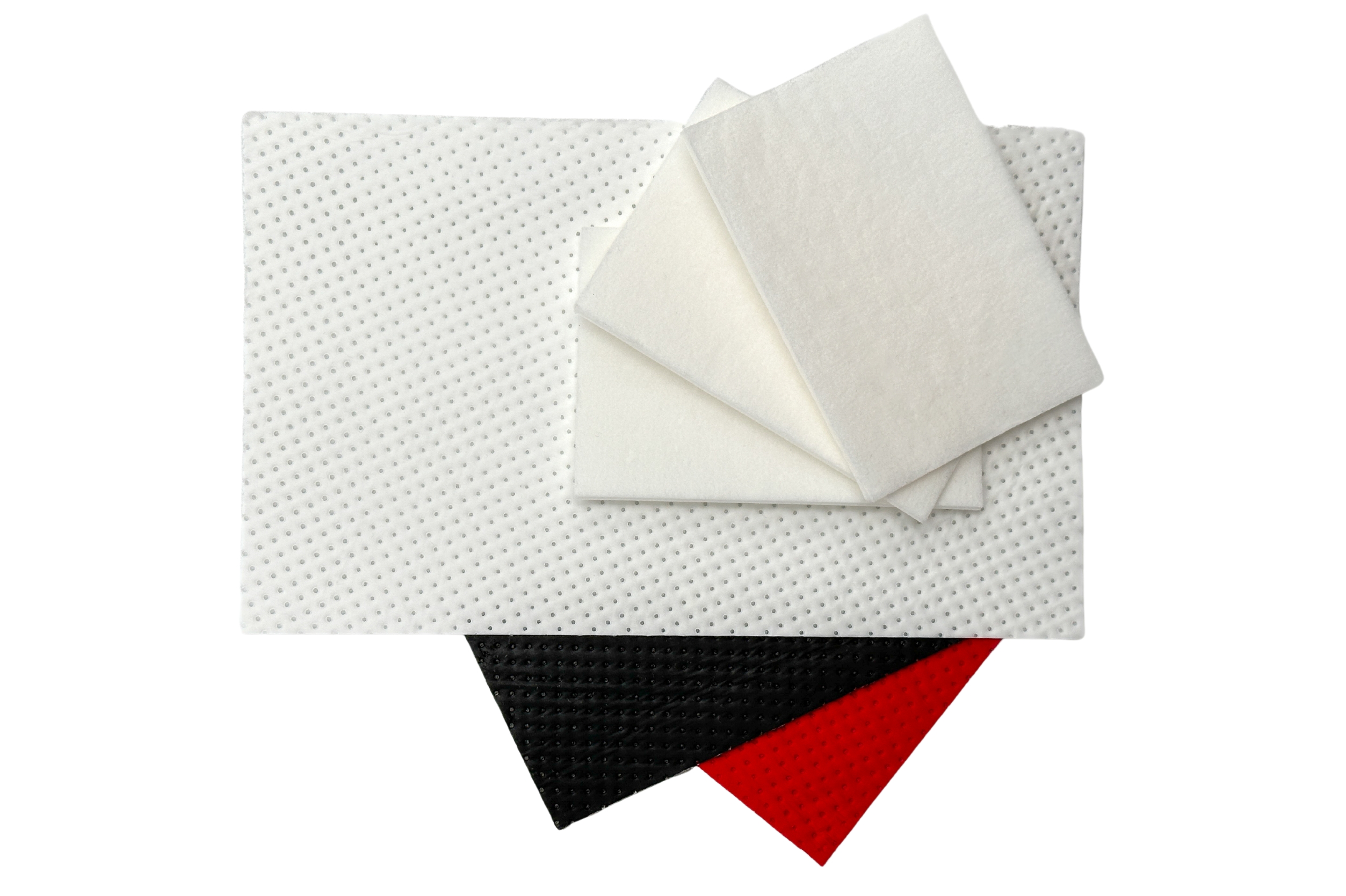 Absorbent pads in red, black and white