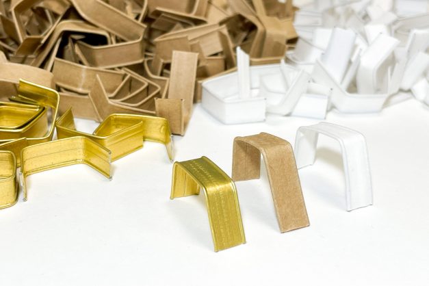 White, gold and kraft paper clipband U-clips